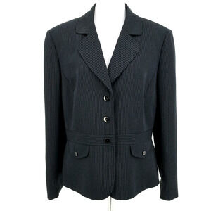 Tahari Jacket Plus Size 18 Black Pinstripe Lined Blazer Pocket ASL Career